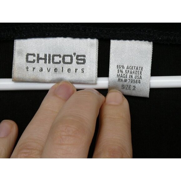 Chico's Travelers Womens Slinky Long Sleeve Blouse Deep V Neck Size 2 (L/12)‎ - Picture 2 of 10